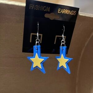 Hand Crafted Blue & Yellow Star Drop Earrings